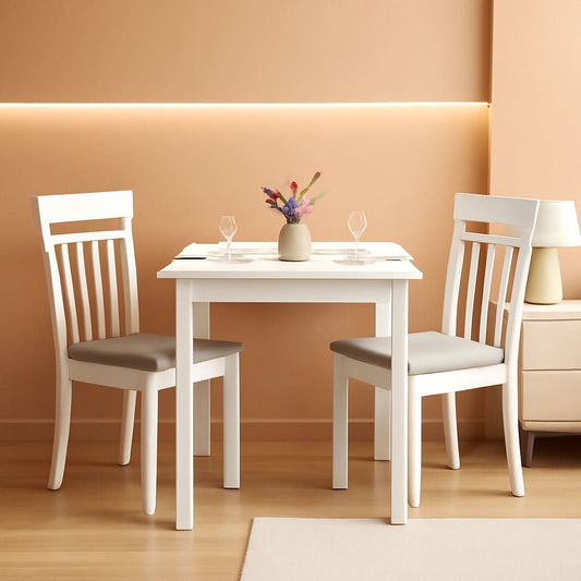 Square Wooden Dining Table White Finish With Wood Legs