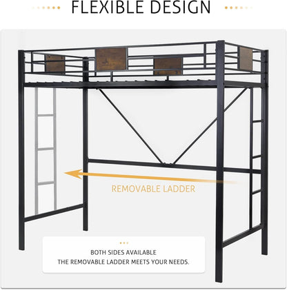 Twin Loft Bed With Ladder And Guard Rail In Rustic Style