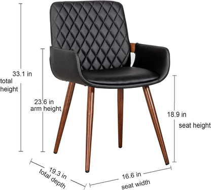 Mid Century Modern Faux Leather Dining Chairs Set 2 Black