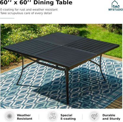 9 Piece Patio Dining Set 60 Inch Square Table Blue