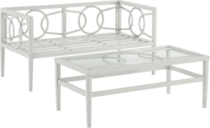 2 Piece Outdoor Coffee Table And Loveseat Set Gray Frame Creme Cushions
