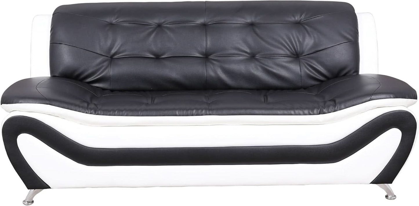 3 Piece Aldo Modern Faux Leather Sofa Set Black And White With Sofa Loveseat And Chair