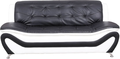 3 Piece Aldo Modern Faux Leather Sofa Set Black And White With Sofa Loveseat And Chair