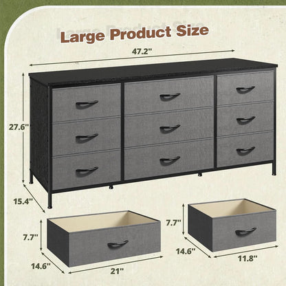 Grey TV Console With 9 Drawers For Living Room Entertainment Center
