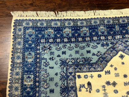 Moroccan Rug 7x10, Geometric Medallion, Blue and Ivory
