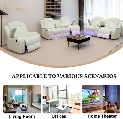 Power Recliner Sofa Set With Wireless Charging Creamy White