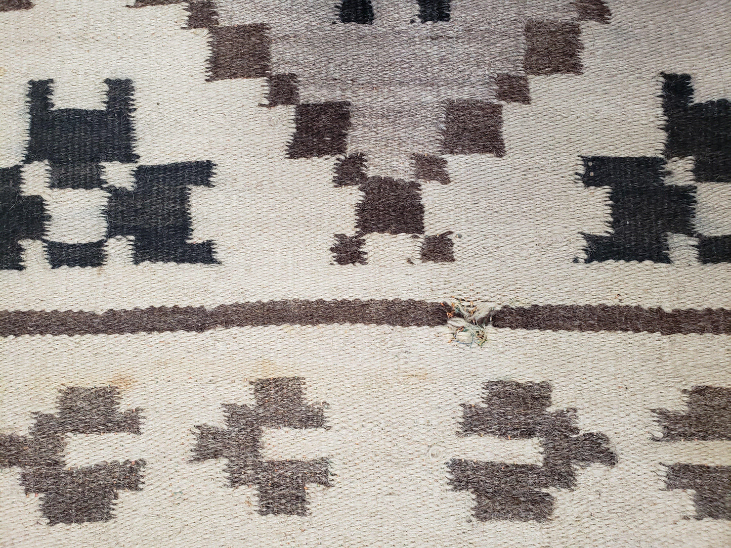 Semi Antique South American Blanket 4x8, Wool Hand-Woven Flatweave Kilim Rug, Handmade Antique Vintage Runner, Ivory & Blue, Diamond Panel