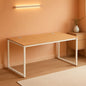 55 Inch Oak Top Desk With White Steel Frame For Home Office