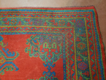 7x11 Turkish Oushak Rug, Vintage Red & Blue Oriental Carpet, Hand Knotted Wool Area Rug 7 x 11, Turkish Sparta Rug, Antique Turkish Rug Nice