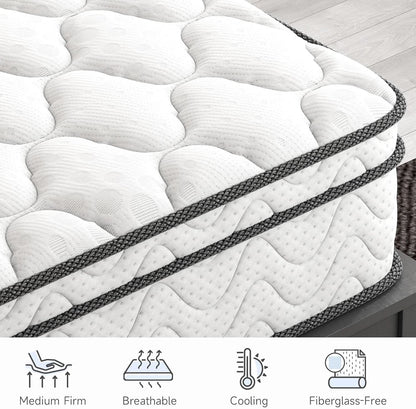 Twin Size Mattress 12Inch Fiberglass Free Memory Foam Hybrid