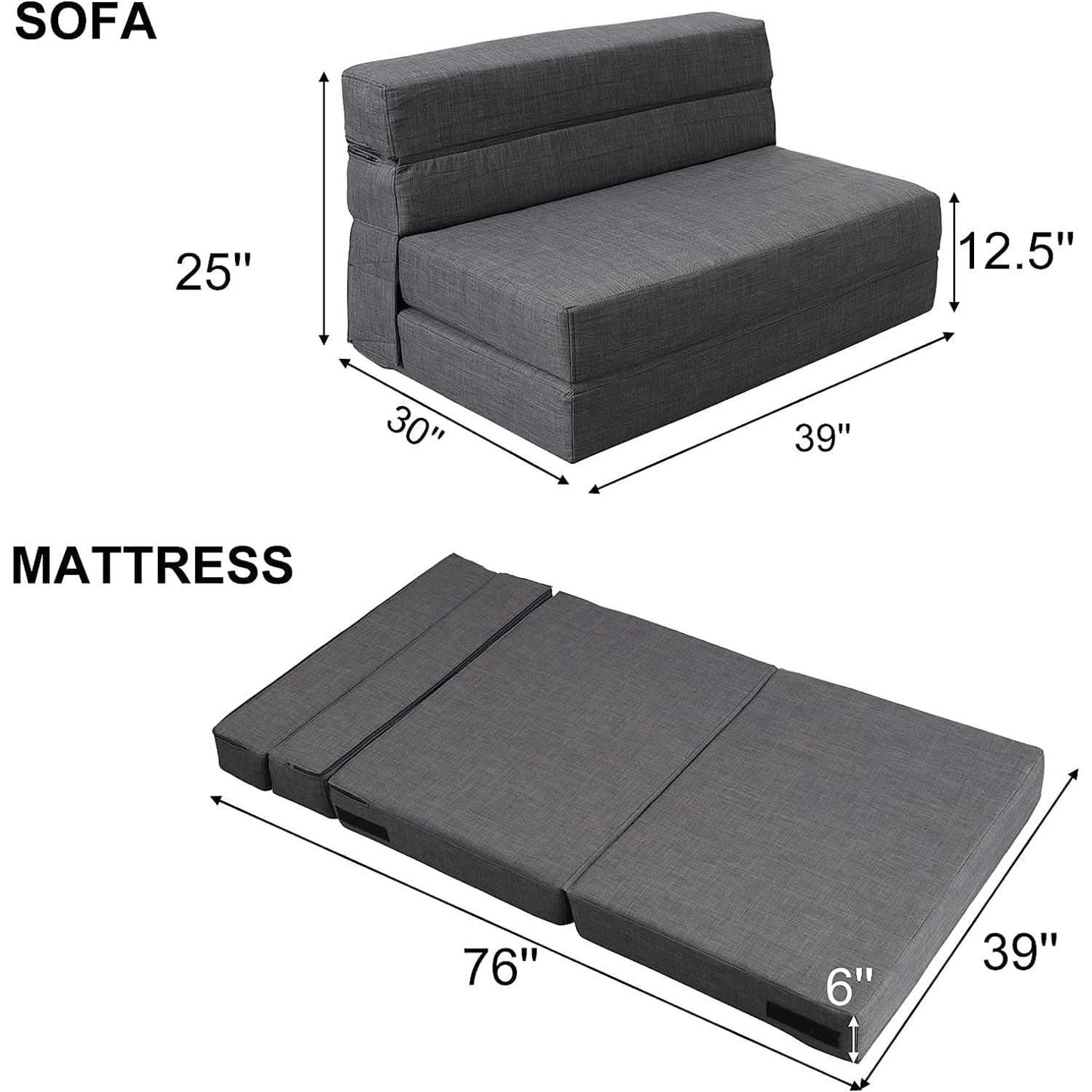 Memory Foam Sleeper Chair With Washable Cover Dark Gray