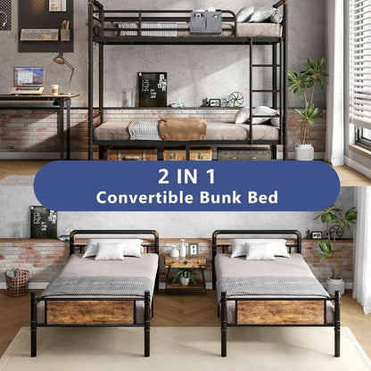 Metal Twin Over Twin Bunk Bed Vintage Brown Safety Rails
