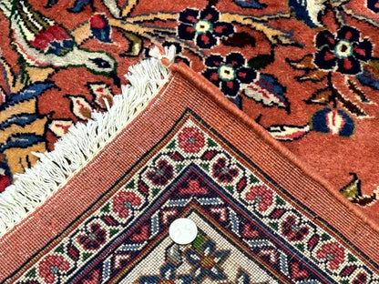 Persian Sarouk Rug 7x10, Red and Ivory, Floral Bouquets, Birds