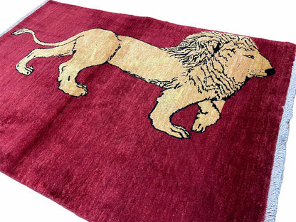 3 X 5 Handmade Hand-Knotted Quality Wool Rug Lion Red Veg Dyes Tribal Pictorial