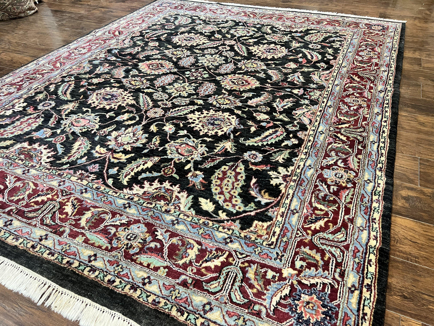Indo Persian Rug 8x10, Nourison Carpet, Floral, Hand Knotted Vintage Wool Rug