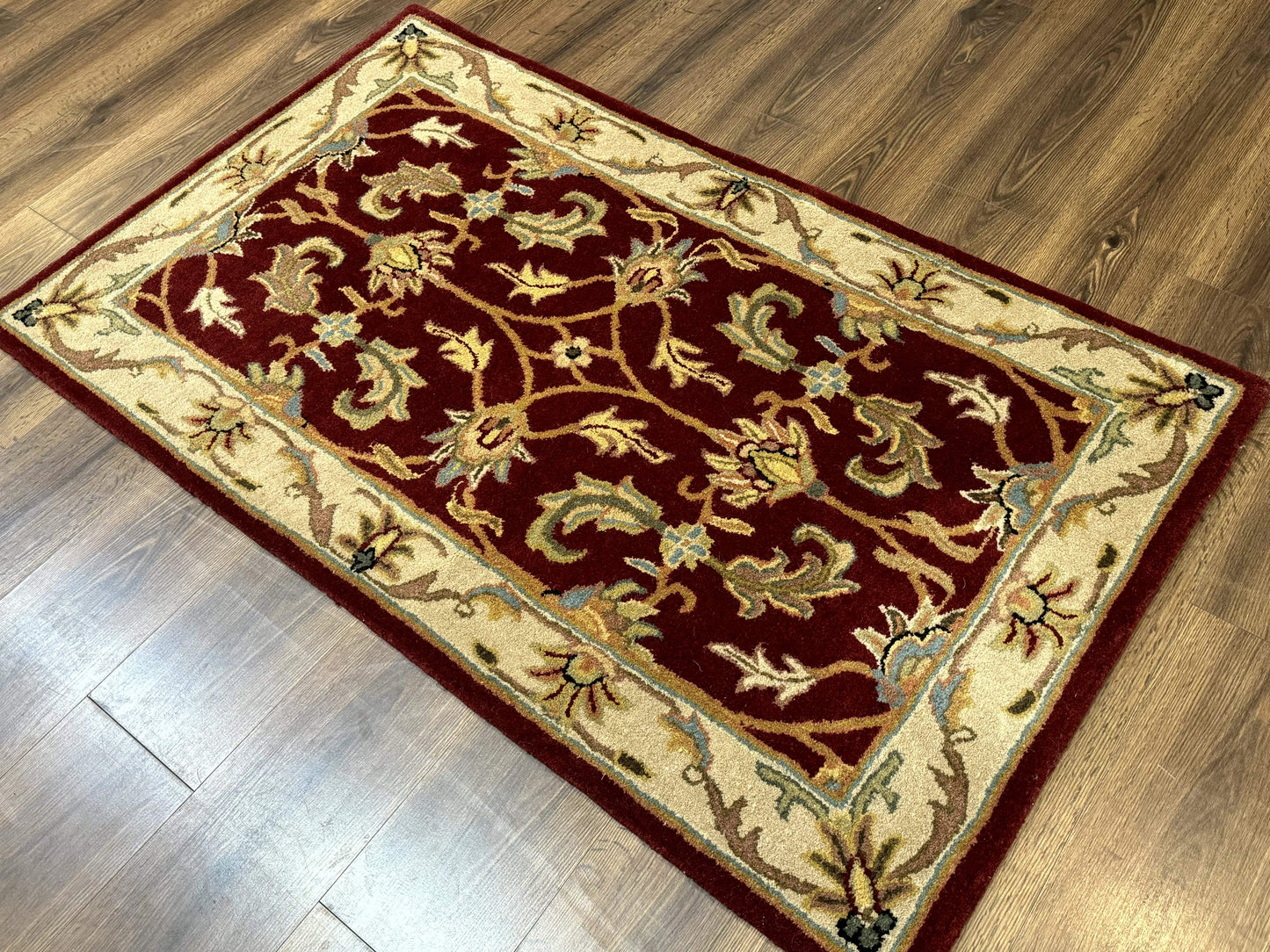 Small Floral Wool Rug 3x5, Safavieh Heritage Collection, Dark Red, Pair A