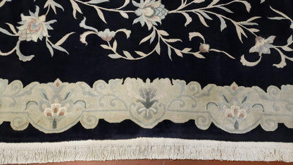 6x9 Vintage Black Gray Chinese Rug 120 Lines Wool Carpet Floral Design Hand-Knotted Soft Pile Entryway Rug Foyer Rug Nice