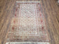Antique Caucasian Shirvan Rug 4x6, Dagestan Area Rug, Wool Hand-Knotted Soft Red & Ivory 1920s Oriental Carpet, Soft Muted Colors
