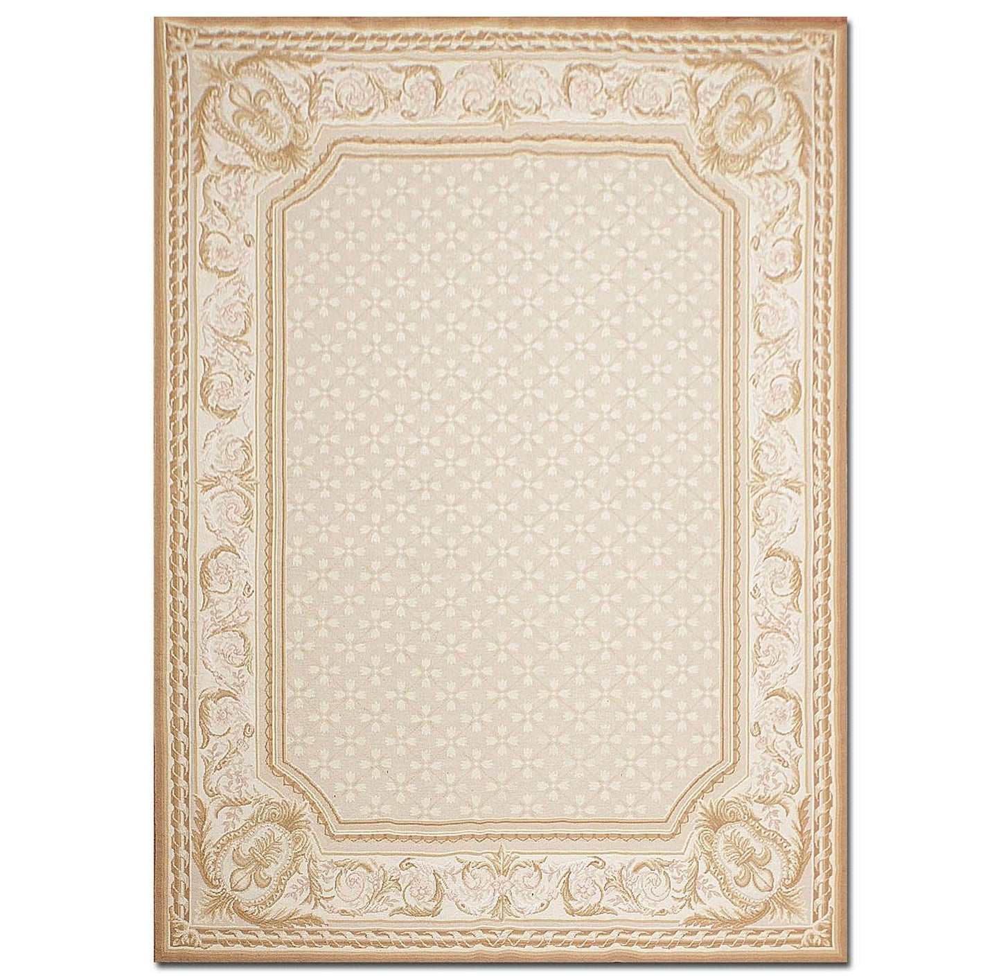 Hand Woven Aubusson 100% Wool Traditional Oriental Area Rug Beige 5'11" x 8'7"