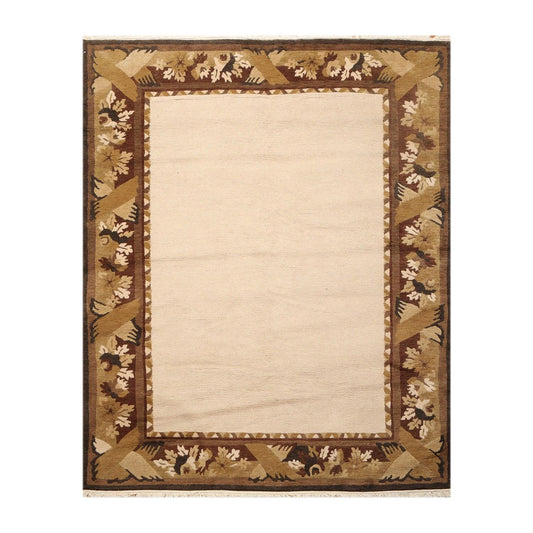 5'9" x 8'1" Hand Knotted Classic Loop/Cut Pile Tibetan Oriental Area Rug Beige