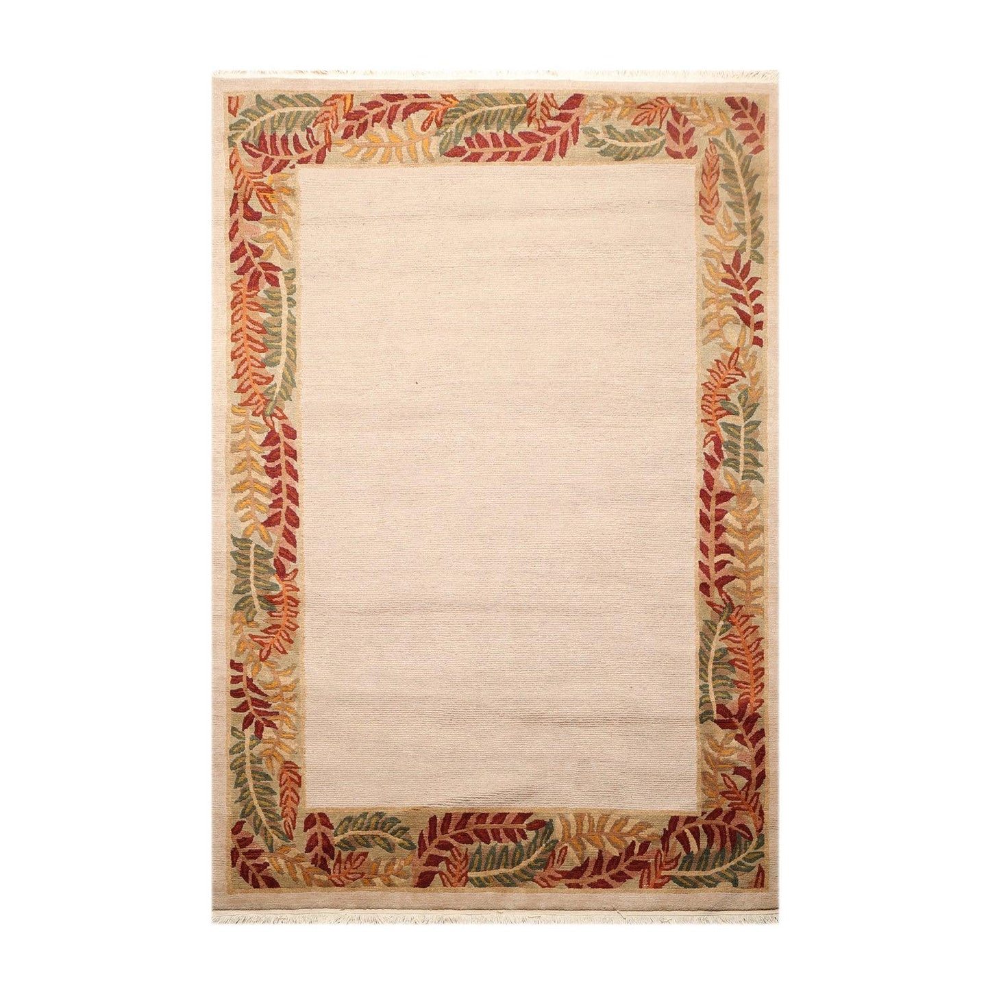 5'10" x 8'5" Hand Knotted Loop & Cut Pile Wool Tibetan Oriental Area Rug Beige