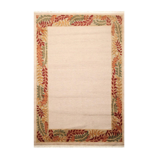 5'10" x 8'5" Hand Knotted Loop & Cut Pile Wool Tibetan Oriental Area Rug Beige