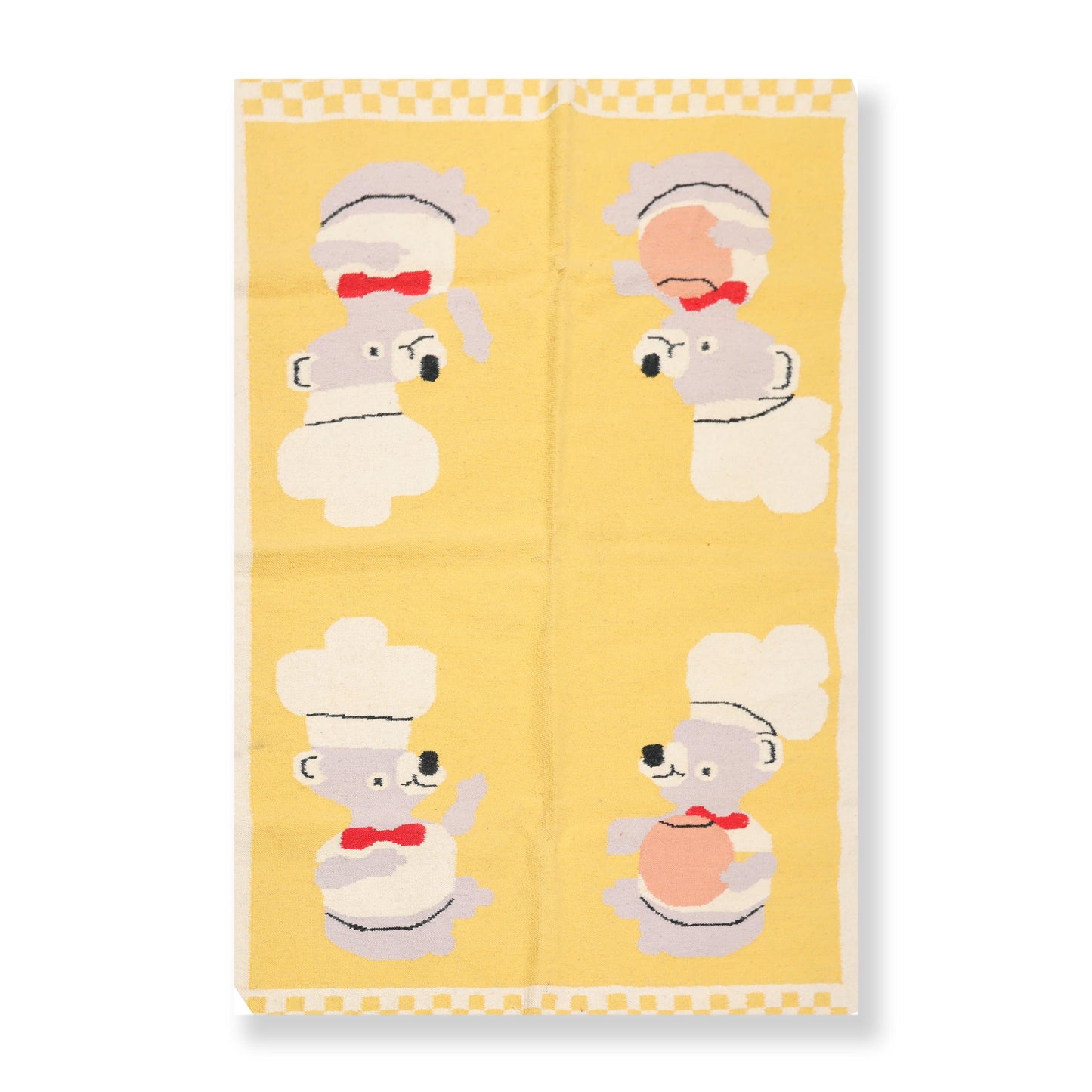 4'1"x6' Hand Woven Kids Special Reversible Dhurry Kilim Oriental Area Rug Yellow