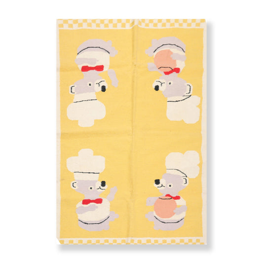 4'1"x6' Hand Woven Kids Special Reversible Dhurry Kilim Oriental Area Rug Yellow