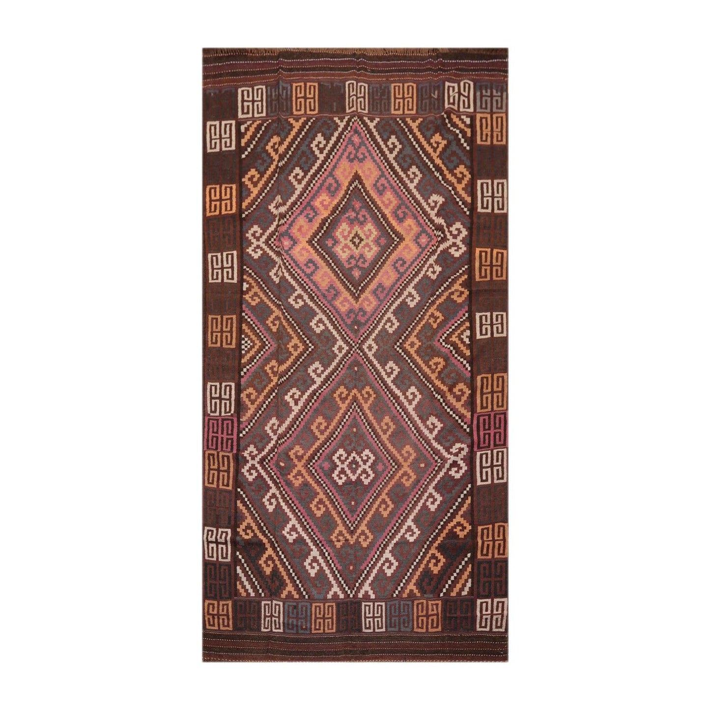 6'4"x11'8" Hand Woven Afghan Kilim Southwestern Runner Oriental Area Rug Brown