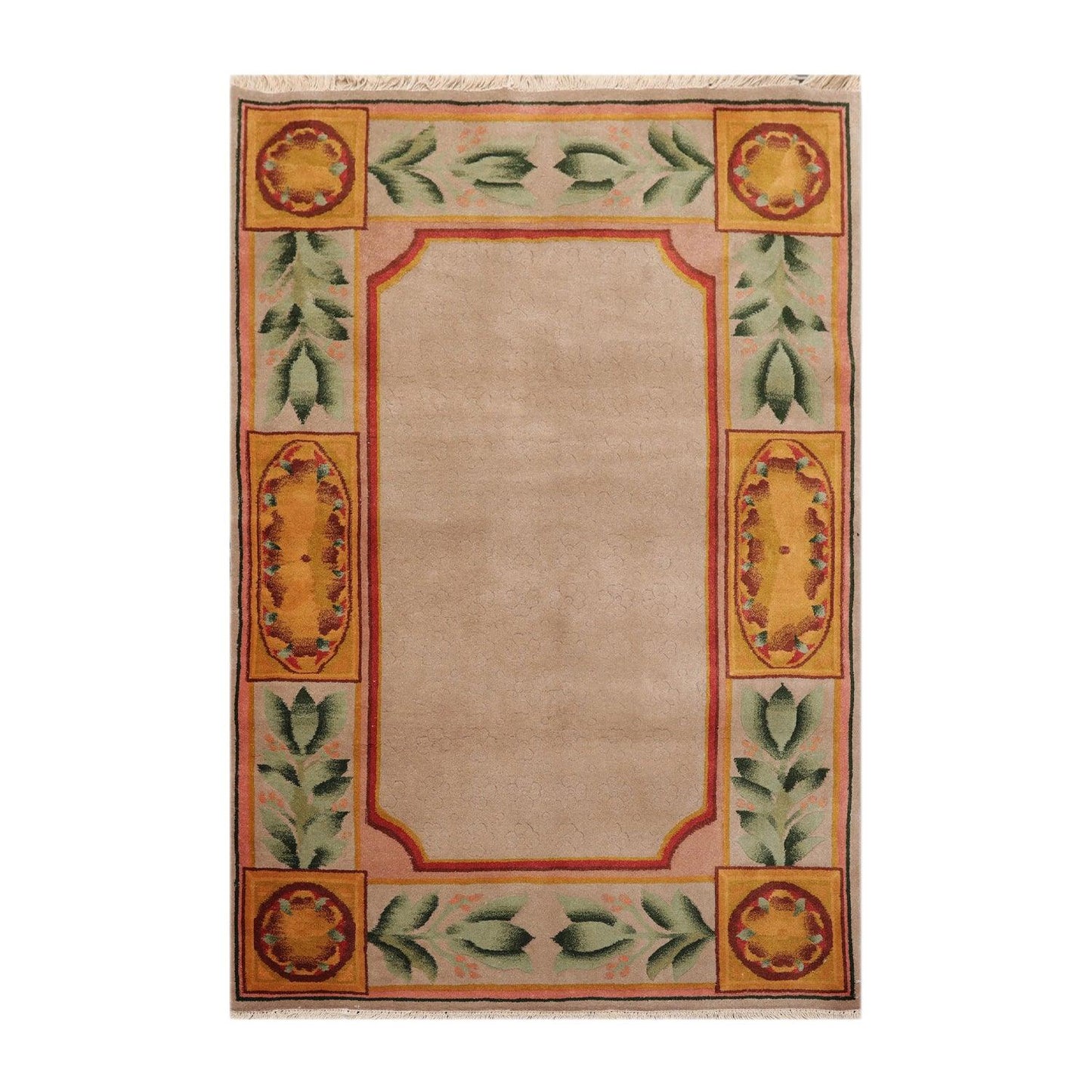 3'9" x 5'9" Hand Knotted 100% Wool Traditional Tibetan Oriental Area Rug Taupe
