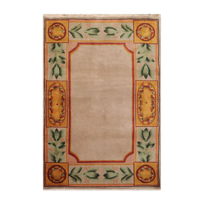 3'9" x 5'9" Hand Knotted 100% Wool Traditional Tibetan Oriental Area Rug Taupe