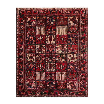 6'7" x 10' Hand Knotted Multi Panel Bhaktiari Traditional Oriental Area Rug Red