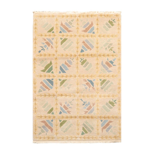 3'1" x 5'9" Hand Knotted 100% Wool Tibetan Oriental Area Rug Modern Beige