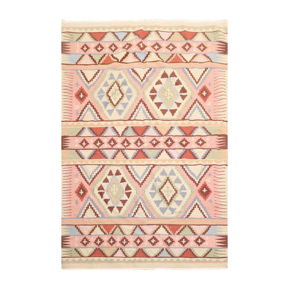 3'9" x 5'9" Hand Woven Wool Southwestern Turkish Kilim Oriental Area Rug Beige