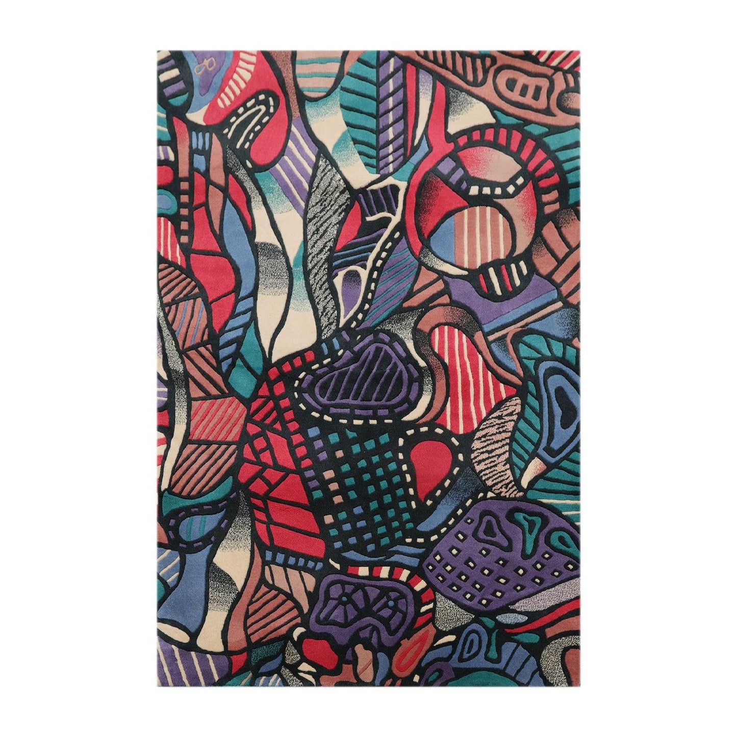 3'9" x 5'9" Hand Knotted Art Deco Mid Century Modern Wool Tibetan Area Rug Blue