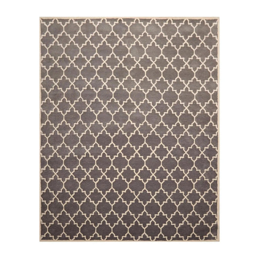 8 x 10 Handmade 100% Wool Traditional Oriental Area rug Modern Gray & Ivory