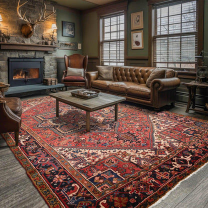 7'6" x 11'1" Early 20th century Antique Hand Knotted Wool Oriental Area Rug Apricot