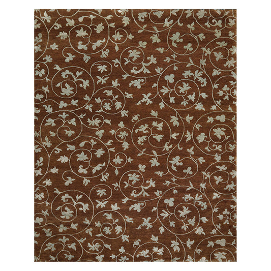 8'1" x 10'10" Hand Knotted Wool & Silk Bold floral Tibetan Area Rug Brown