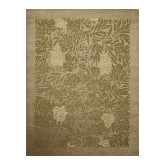 8'1" x 10' Hand Knotted Transitional Wool & Silk Tibetan Oriental Area Rug Moss