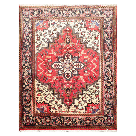 5' x 6'5" Hand Knotted Traditional 100% Wool Herizz Oriental Area Rug Red Ivory