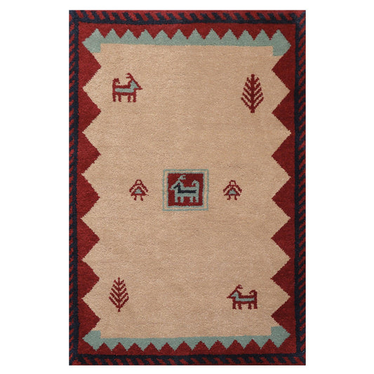 4'1" x 6'1" Hand Knotted Wool thick pile Gabbeh Area Rug Traditional Beige