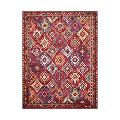 8 x 11 Geometric Panel Style Wool Area Rug Red Made in USA