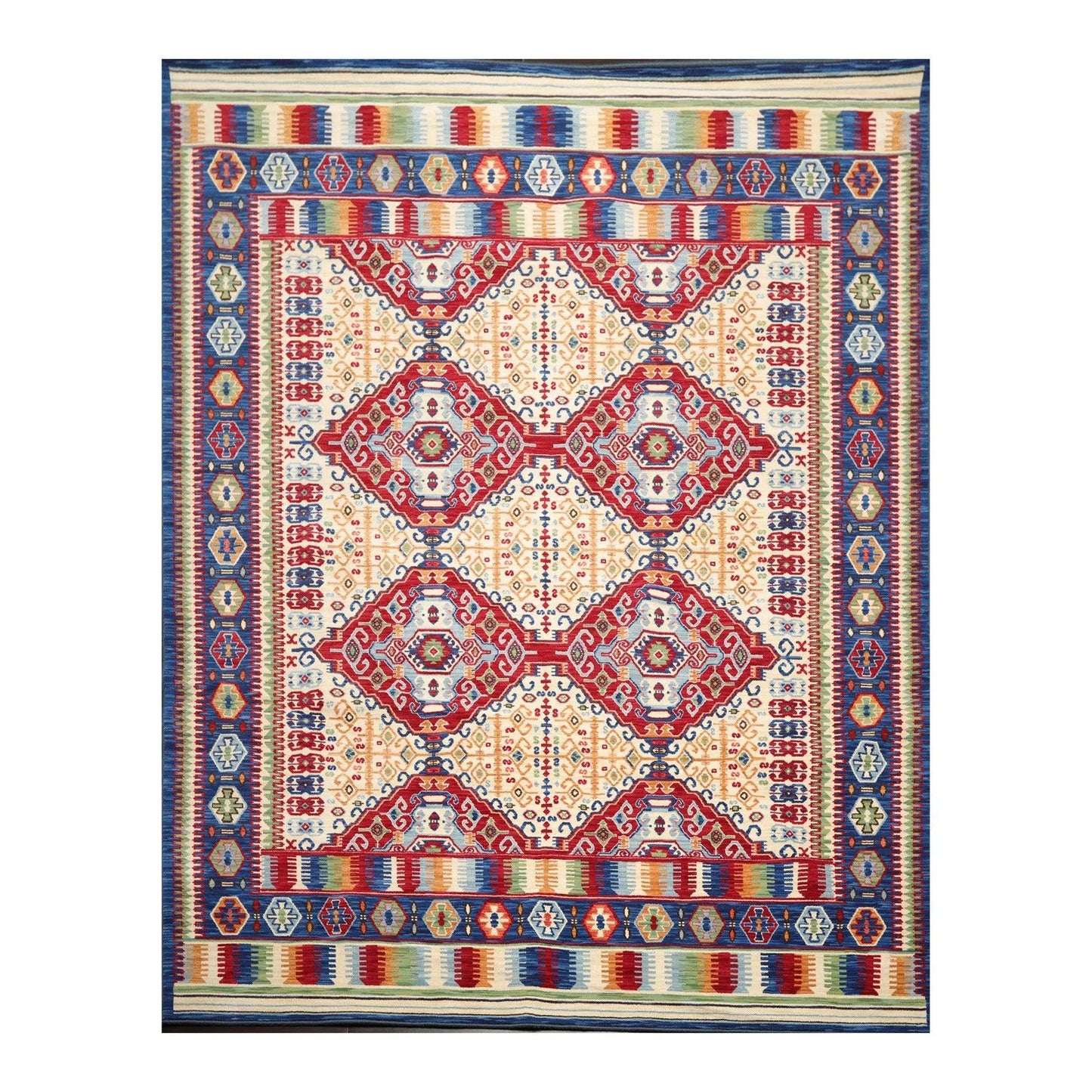 8 x 11 Geometric Panel Style Wool Area Rug Ivory Made in USA
