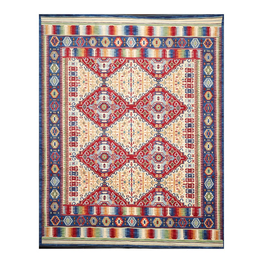 8 x 11 Geometric Panel Style Wool Area Rug Ivory Made in USA