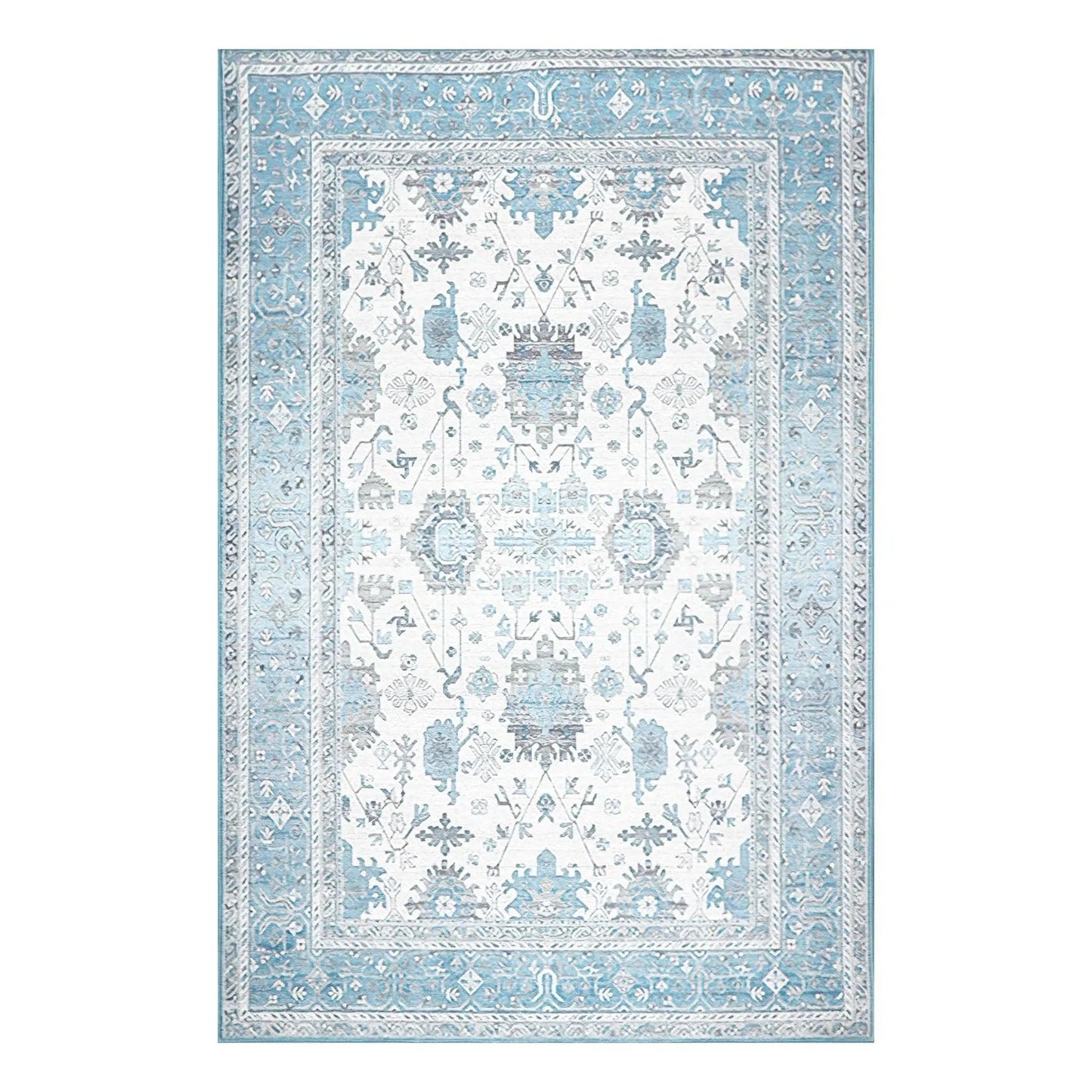 Multi Sizes  Machine Made Micro PrintedTraditional Oriental Area Rug Gray,Teal Color