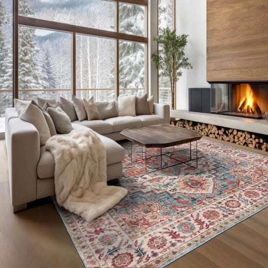 LoomBloom Multi Sizes Aqua Machine Made Traditional Vintage Boho Flatweave Polyester Oriental Area Rug