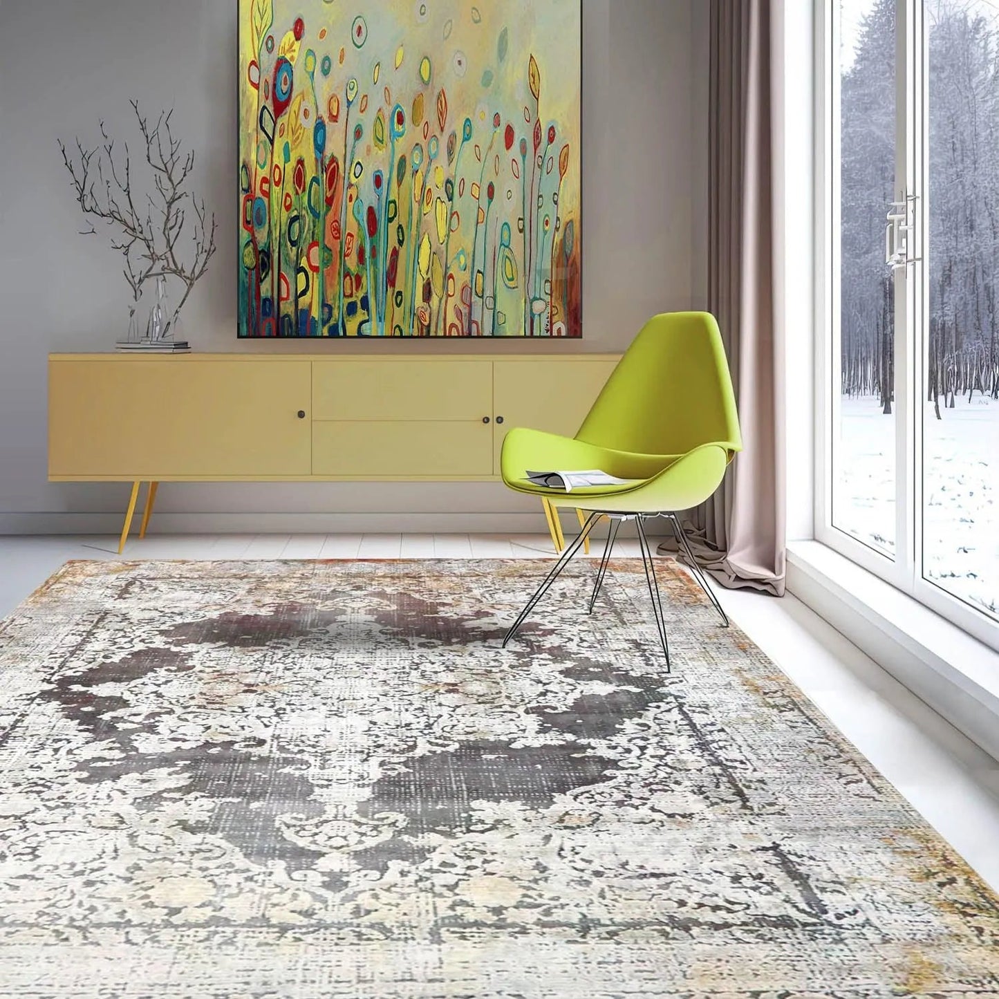 Multi Sizes Tabriz Modern & Contemporary Velvety Soft Pile Oriental Area Rug Gray, Cream Bastian