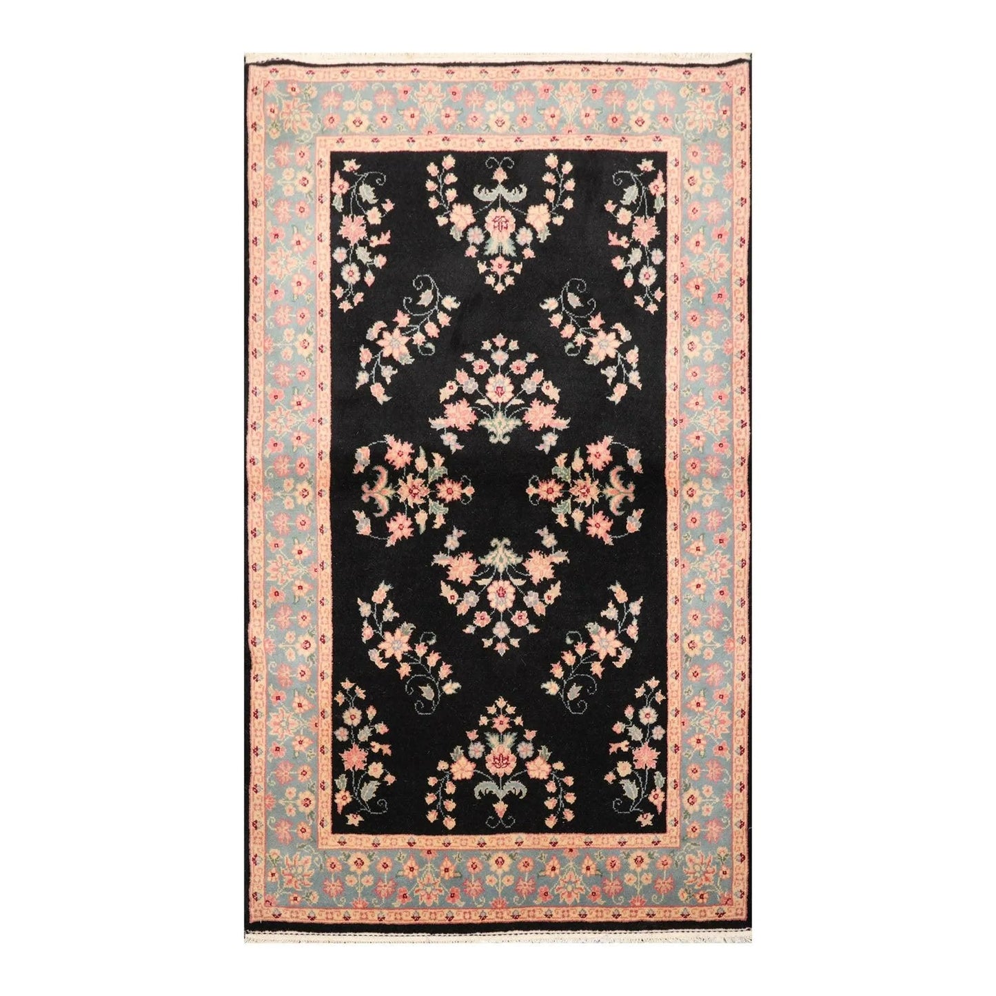4' x 6' Hand Knotted 100% Wool Rare Romanian Saroukk Area Rug Black