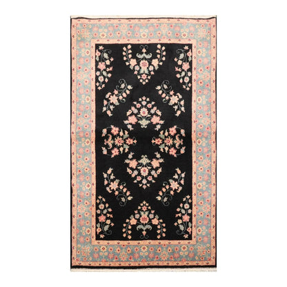 4' x 6' Hand Knotted 100% Wool Rare Romanian Saroukk Area Rug Black