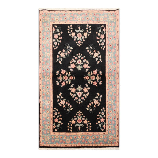 4' x 6' Hand Knotted 100% Wool Rare Romanian Saroukk Area Rug Black
